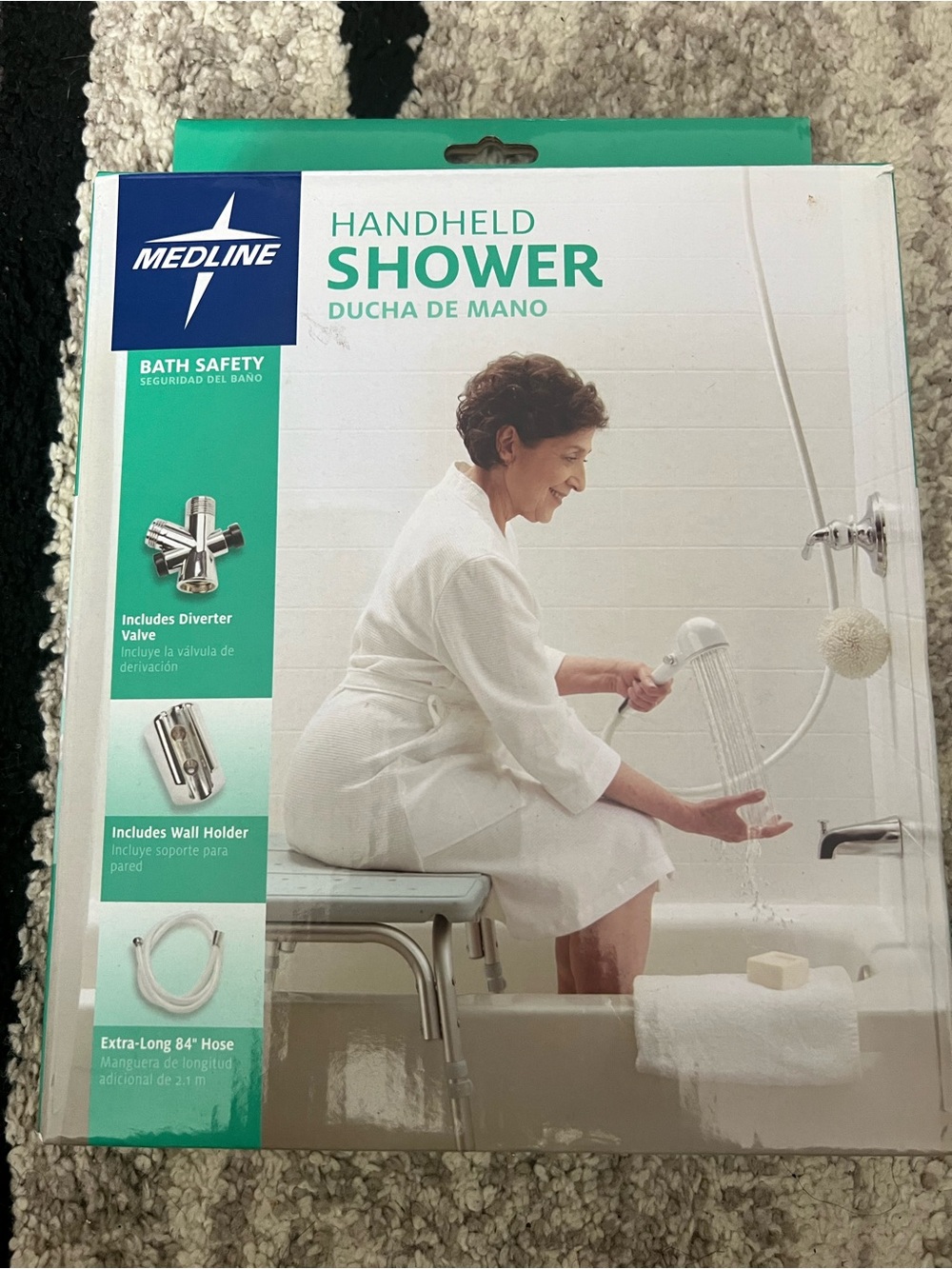 Medline White Handheld Shower for Bath Safety with Extra-Long Hose